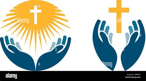 Hands Holding Cross Icons Or Symbols Religion Church Vector Logo