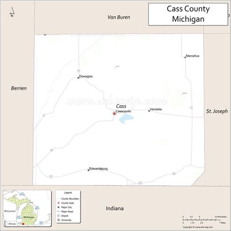 Map Of Cass County Michigan Showing Cities Highways And Important