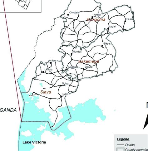 You can easily create a map of kenya counties using mapline. A map of Kenya and the three counties (Siaya, Kakamega, and Bungoma) in... | Download Scientific ...