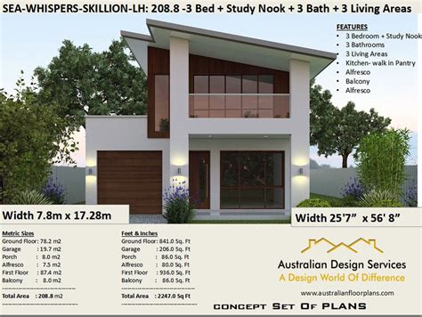 Narrow Skillion Roof House Plans Rh 208 M2 2247 Sq Feet Etsy