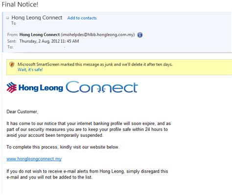 The bank operates in four business segments: Scam Letters: Hong Leong Bank & RHB Bank Phishing Email ...