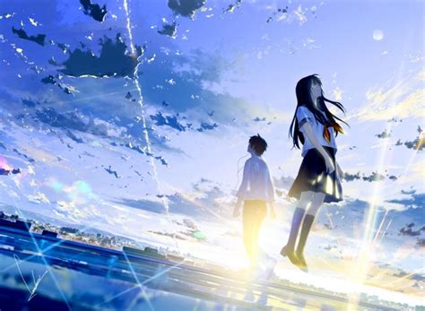 Wallpaper Anime Couple Crying Tears Sky Scenic School