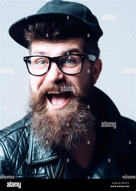Mature Hipster With Beard Happy Man In Glasses Bearded Man Male