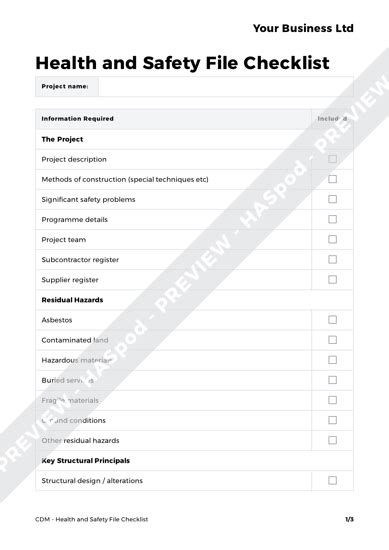 Hse Health And Safety File Template