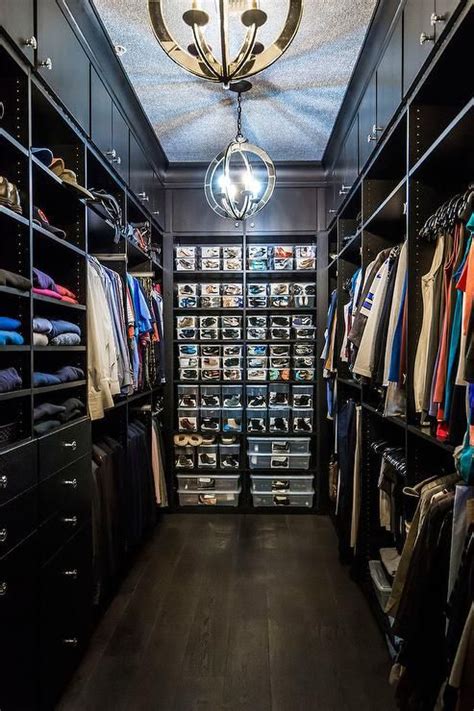 Black Walk In Closet With Clear Shoe Boxes Contemporary Closet