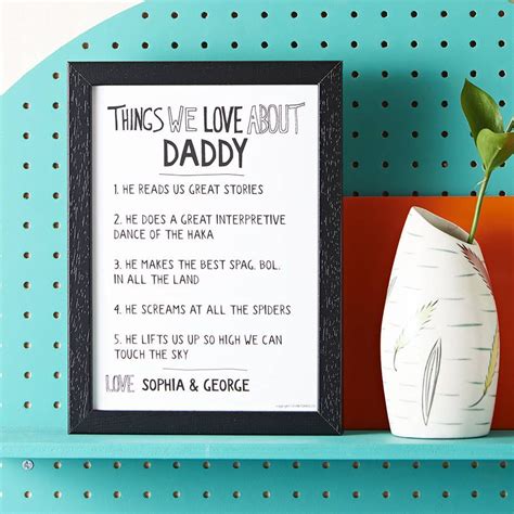 Personalised Things We Love About Dad Or Daddy Print First Fathers
