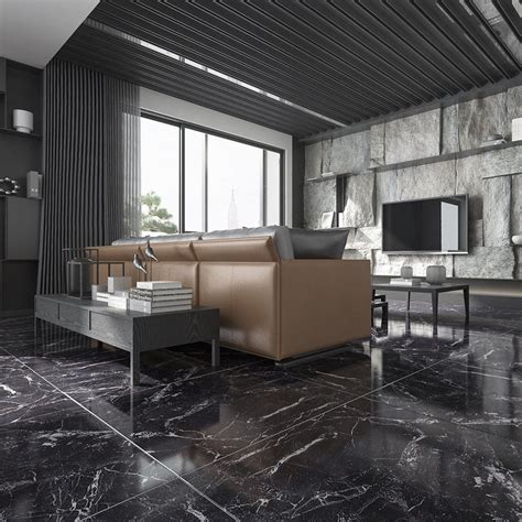 China 60x60 Glazed Surface Black Tile Flooring Modern Living Room
