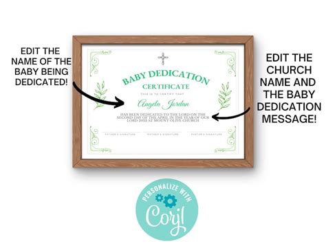 Editable Baby Dedication Certificate Printable Baby Etsy