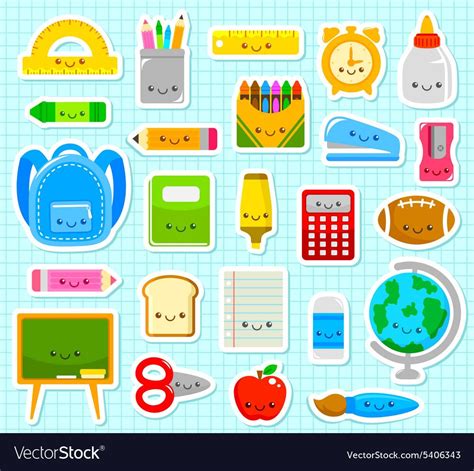 Collection Of Cute Cartoon School Supply Items Download A Free Preview