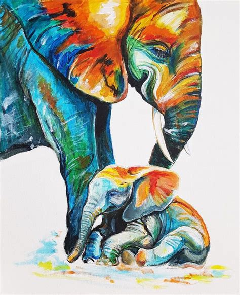 Elephant Painting Canvas Elephant Artwork Elephant Love Acrylic