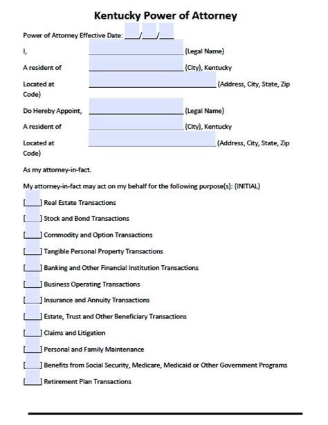 Free Printable Power Of Attorney Form Kentucky Templates Printable