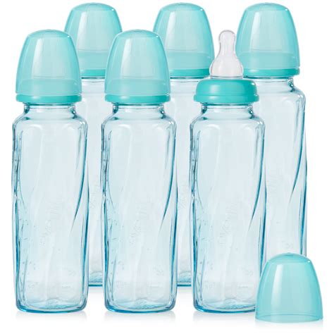 Evenflo Feeding Vented Bpa Free Glass Baby Bottles 8oz Teal 6ct