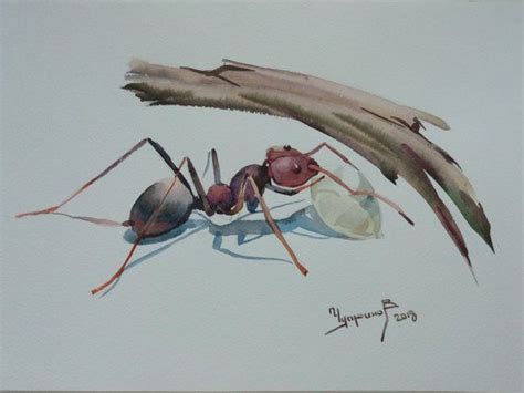 Ant Original Watercolorwatercolor Paintingantant Etsy Funny Art