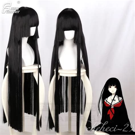 anime hell girl jigoku shoujo enma ai cosplay wig black long straight hair wigs 35 97 picclick