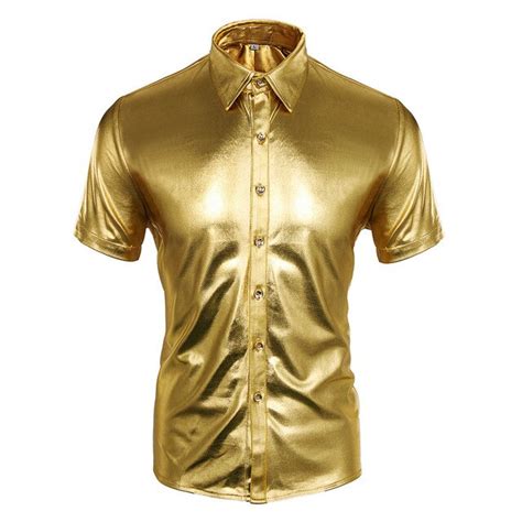 Fashion Trend Night Club Wear Mens Slim Fit Metallic Shiny Shirt