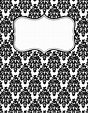 Free printable black and white damask binder cover template. Download ...
