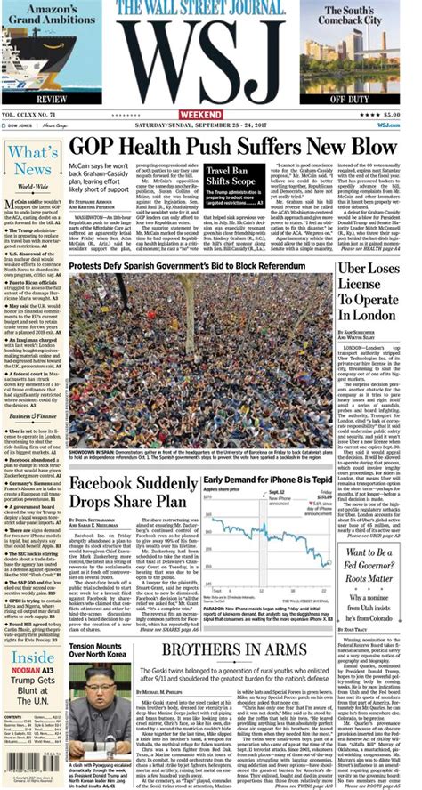 The Front Page Of Todays Wall Street Journal The Wall Street Journal