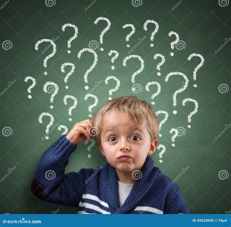 Child Thinking With Question Mark On Blackboard Stock Image Image Of