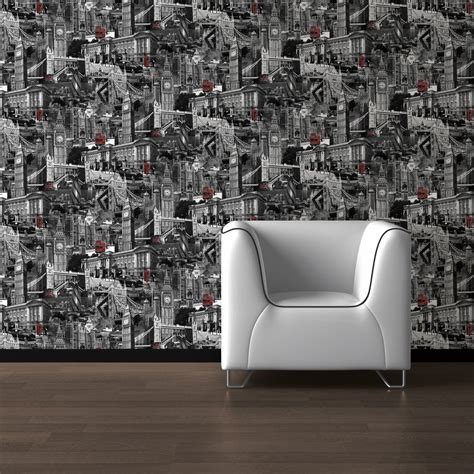 Free Download Muriva London City Designer Feature Wallpaper Black White