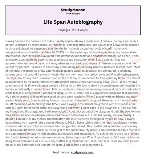 Autobiography Paper Life Span Autobiography Example