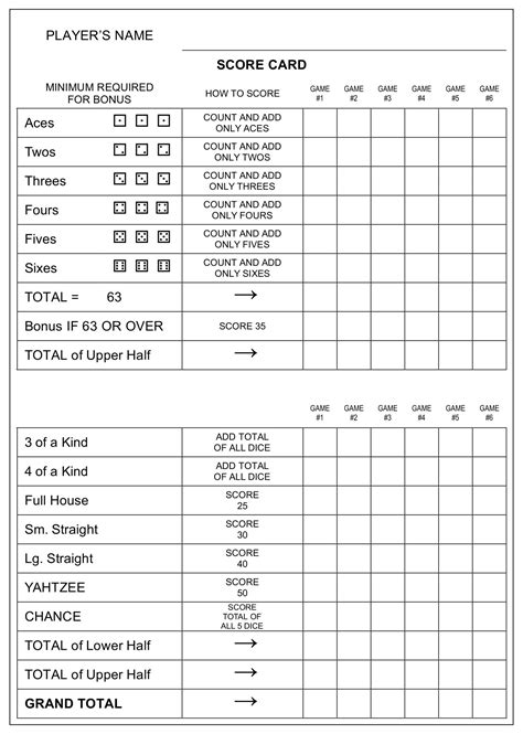 Large Print Yahtzee Score Card Images And Photos Finder