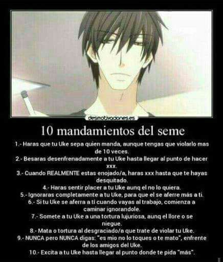 Los 10 Mandamientos Del Uke Y El Seme Anime Amino