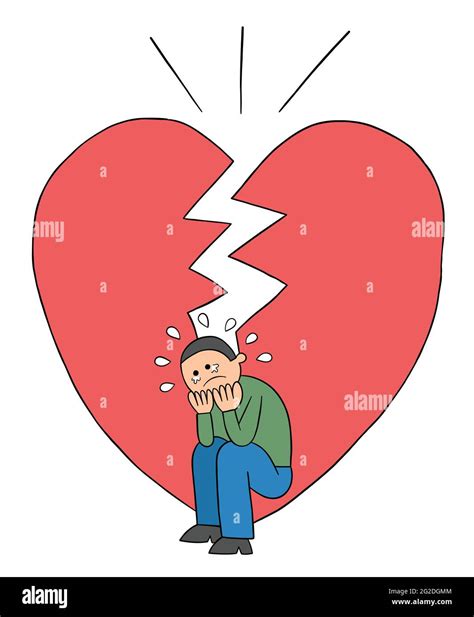 Cartoon Man Is Heartbroken And Very Sad Vector Illustration Black