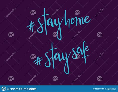 Hashtag Stay Home Stay Safe Handwritten Neon Vector Text On Purple