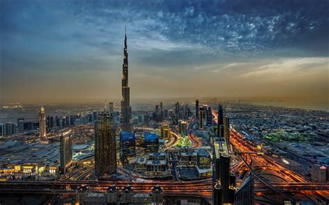 Download Wallpapers Burj Khalifa 4k Dubai Evening City Uae