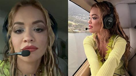 concert update rita ora on her way to chegando in her helicopter dressed in tiny hotpants