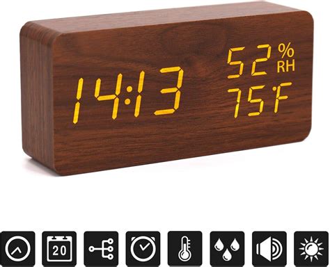 G Lteck Digital Alarm Clock Wood Led Adjustable Brightness Voice