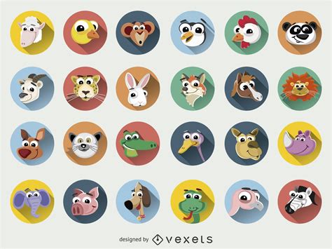 Funny Animal Cartoons Faces Icon Set Vector Download