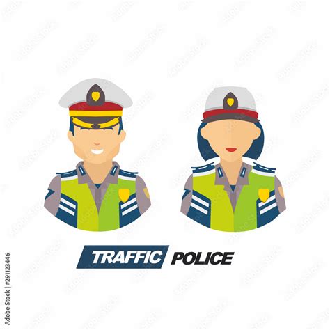 Set Illustration Of Man And Woman Traffic Police Officer On Duty For