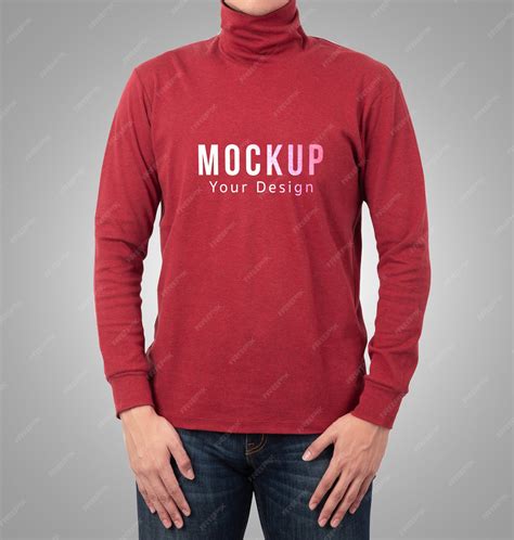 Premium Psd Male Model Wear Plain Red Long Sleeve T Shirt Mockup Template
