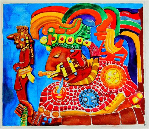 Mayan Wall Relief Painting By Paul Sandilands