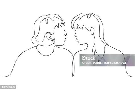 Moment Before The Kiss Of Two Lesbians One Line Drawing Of A Profile Of Two Homosexual Women