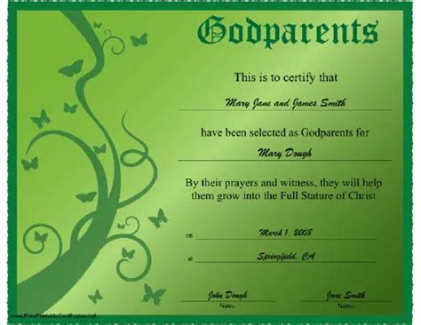 Godparents Certificate Printable Certificate