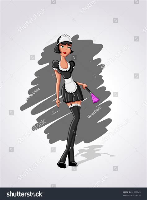 Beautiful Sexy Brunet Cartoon French Maid Stock Vector Illustration