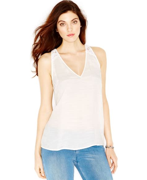 Guess Lace Back Tank Top In White Lyst