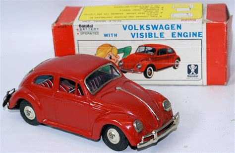 Vintage Tin Vw Volkswagen Beetle Bug With Visible Engine Toy Car By