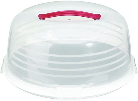 Curver Round Plastic Cake Food Box Container With Handle Clear White