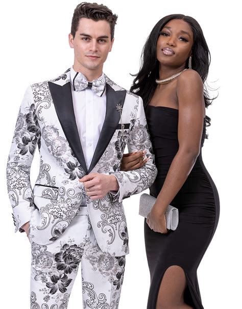 White And Black Floral Print 2 Piece Fashion Suit Jp103 Suits And More