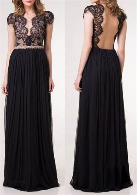 Black Lace Pleated Backless Bodycon Deep V Neck Banquet Wedding