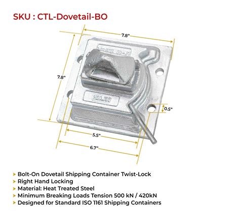 2 Pack Bolt On Dovetail Shipping Container Twist Lock
