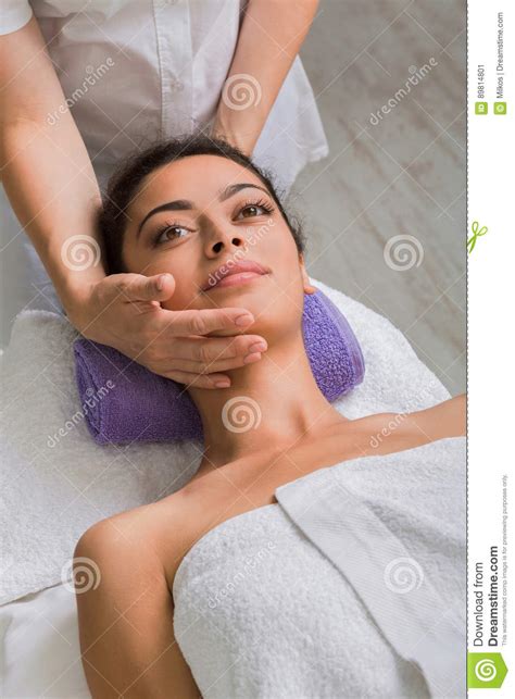 Woman Massagist Make Face Lifting Massage In Spa Wellness Center Stock Image Image Of Luxury