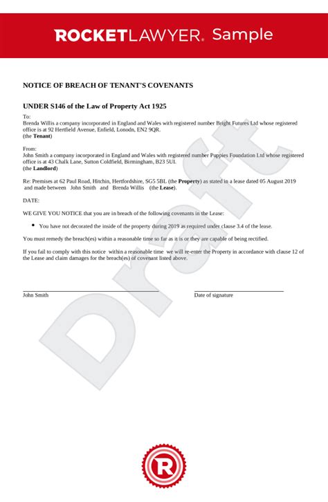 Breach Of Covenants Notice Uk Template Make Your S146 Notice