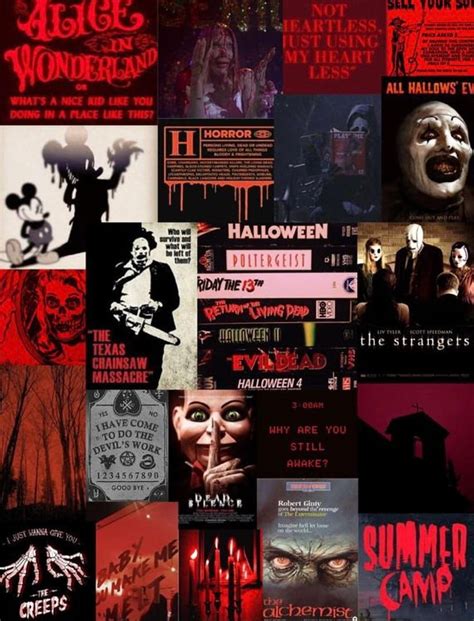 Red Vintage Horror Aesthetic Wall Collage Kit Trendy Halloween Movie