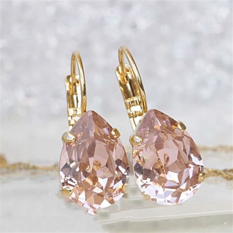 Morganite Pink Crystal Teardrop Earrings Rhinestone Drop Etsy