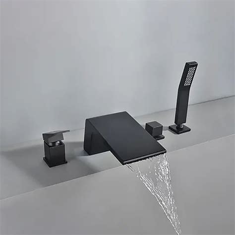 Waterfall Deck Mount Roman Tub Faucet With Handshower In Matte Black