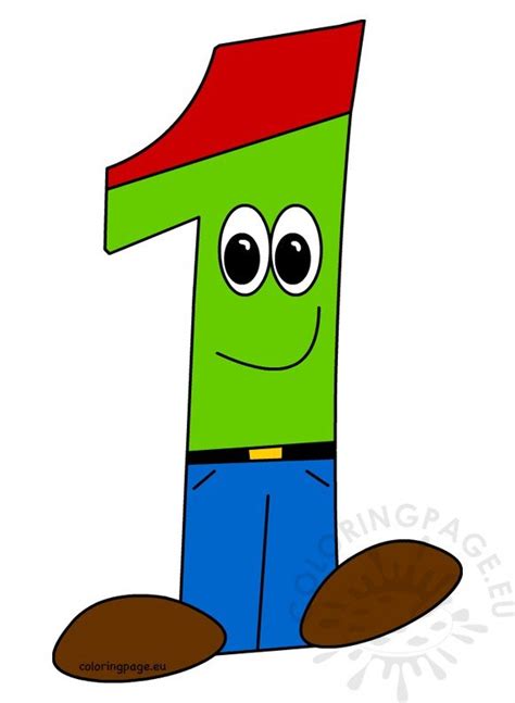 Cartoon Character Number One Clipart Coloring Page